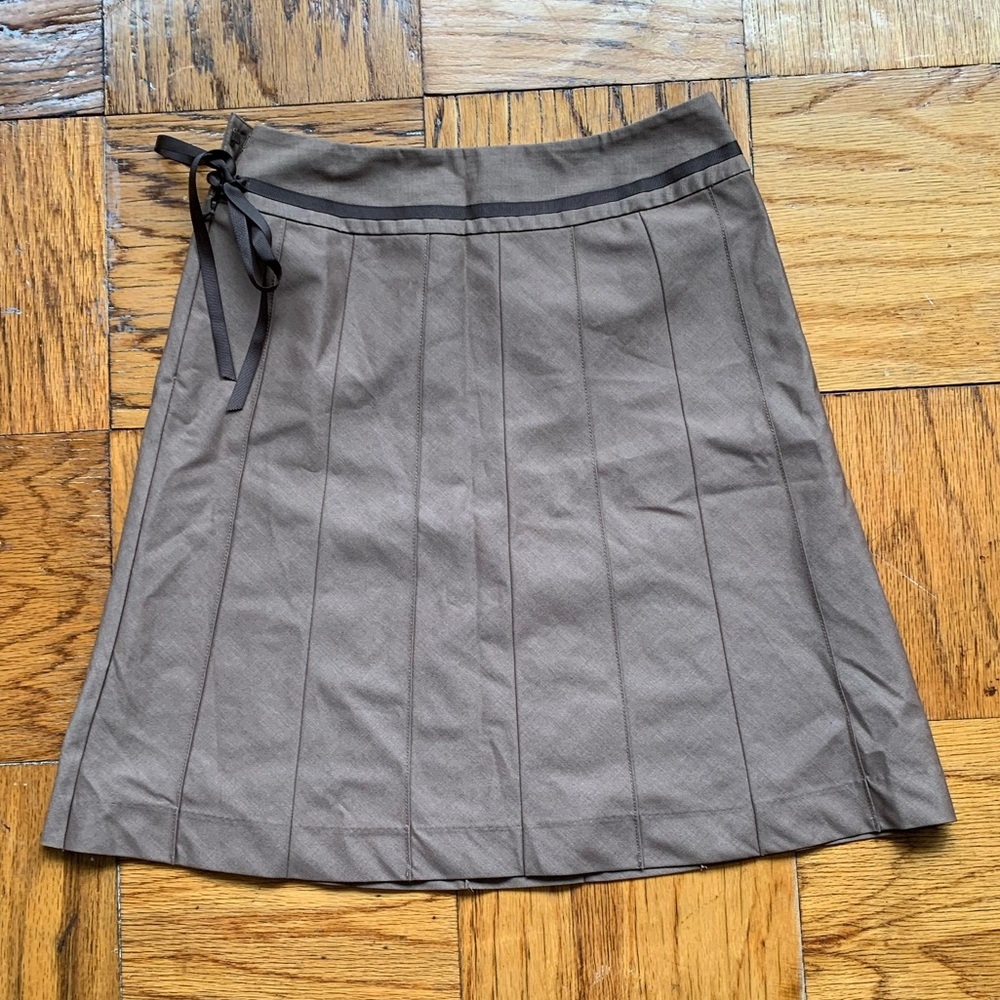 Brown Pleated A-Line Skirt Casual Knee-Length